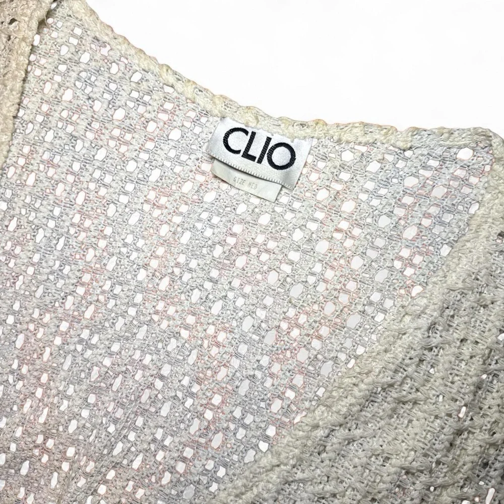 CLIO VTG 90s Off-White & Cream Crochet Lace Knit Button-Up Vest — MEDIUM - Picture 2 of 6